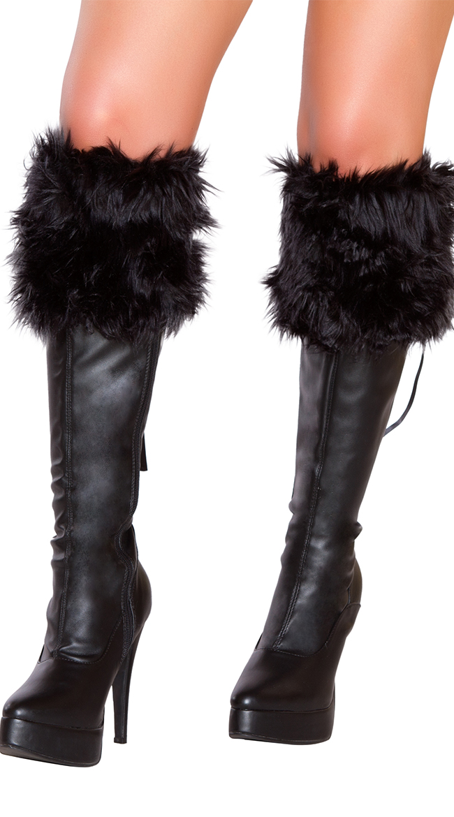 Black Fur Boot Cuffs by Roma / Furry Boot Covers - sexy lingerie