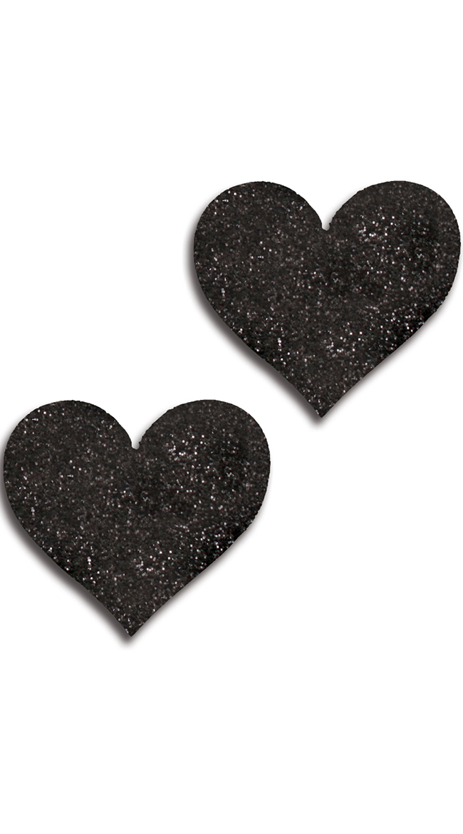 Black Glitter Heart Pasties - sexy lingerie