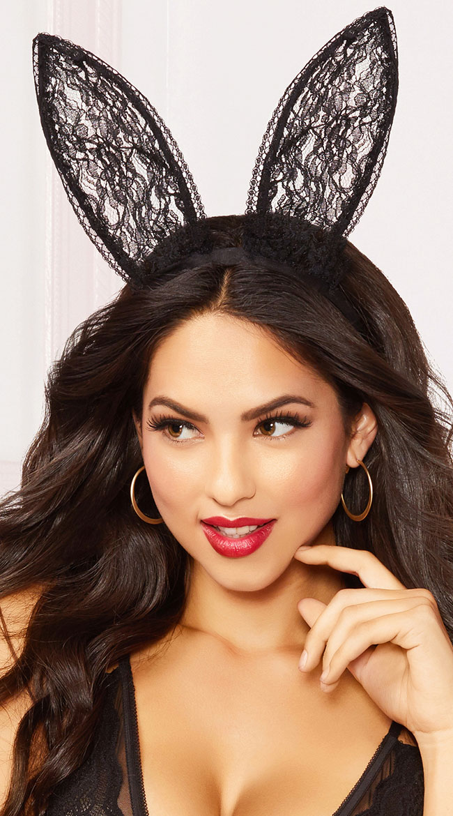 Black Lace Bunny Ear Headband by Seven 'Til Midnight - sexy lingerie