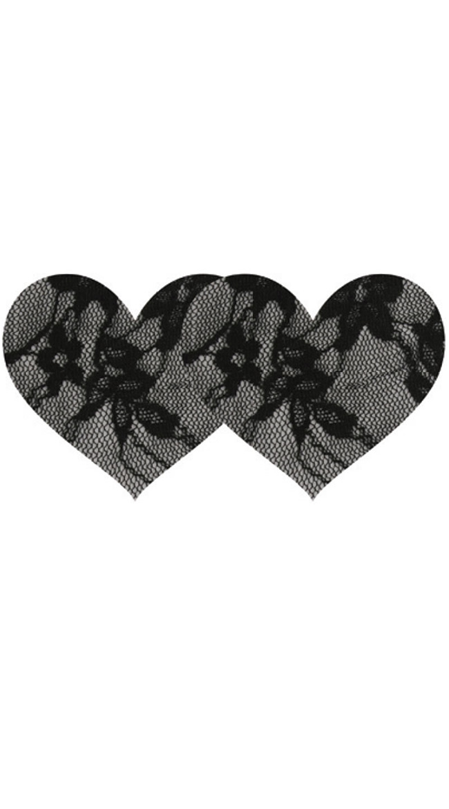 Black Lace Heart Pasties by XGEN Products / Silver Satin With Black Lace Pasties