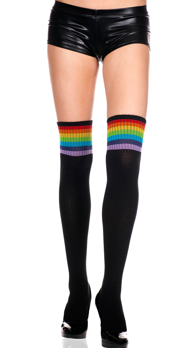 Black Stockings with Rainbow Topper by Music Legs - sexy lingerie