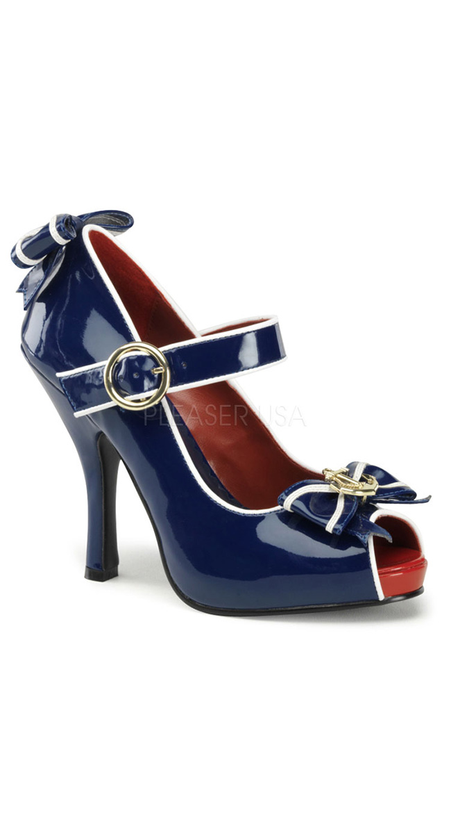Blue Patent Sailor Shoes by Pleaser