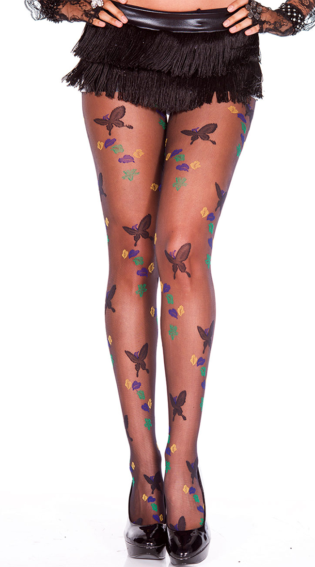 Butterfly With Leaves Design Pantyhose by Music Legs / Patterned Pantyhose