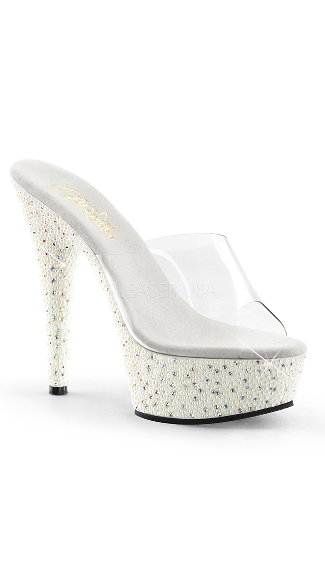 Clear 6 Inch Slide with Mini Pearl Encrusted Platform by Pleaser