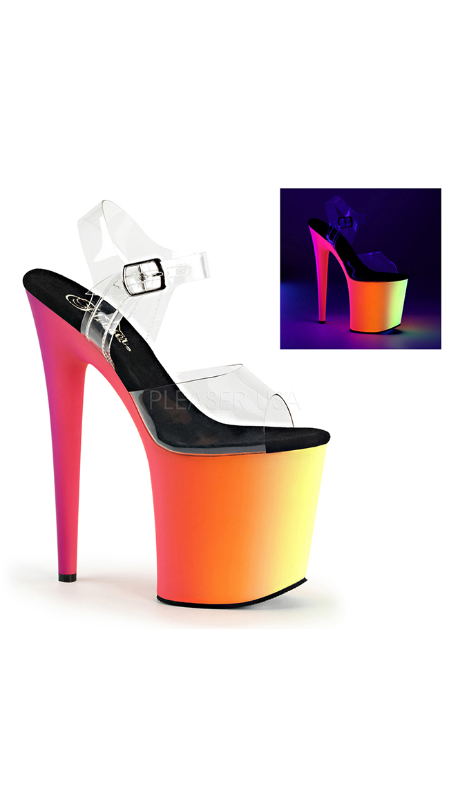 Clear 8 Inch Sandal with Neon Platform by Pleaser