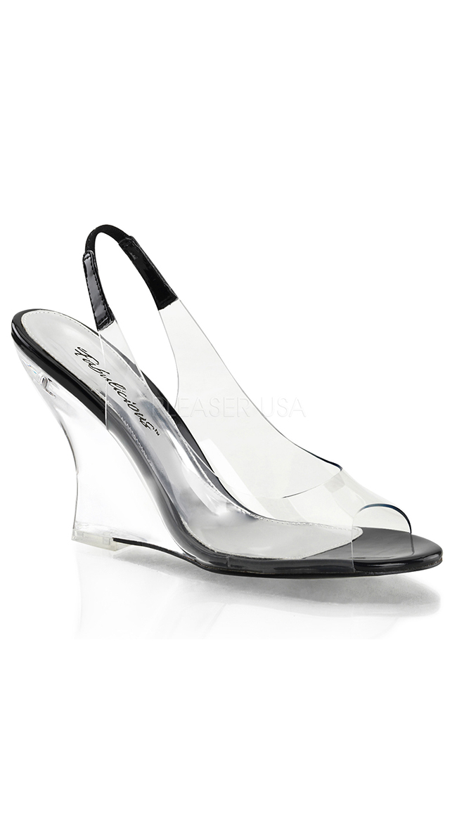 Clear Sling Back Wedge Sandals by Pleaser