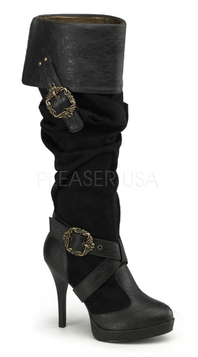 Cuffed Knee High Boots with Buckles by Pleaser