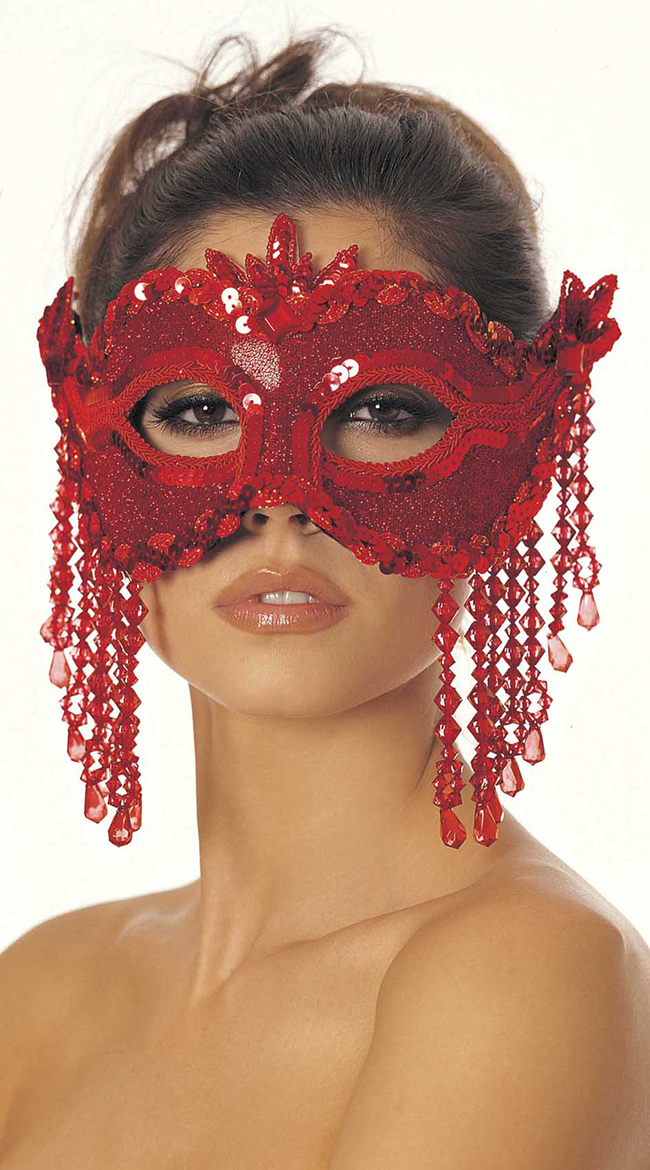 Dazzling Sequin Eye Mask with Beaded Fringe by Shirley of Hollywood