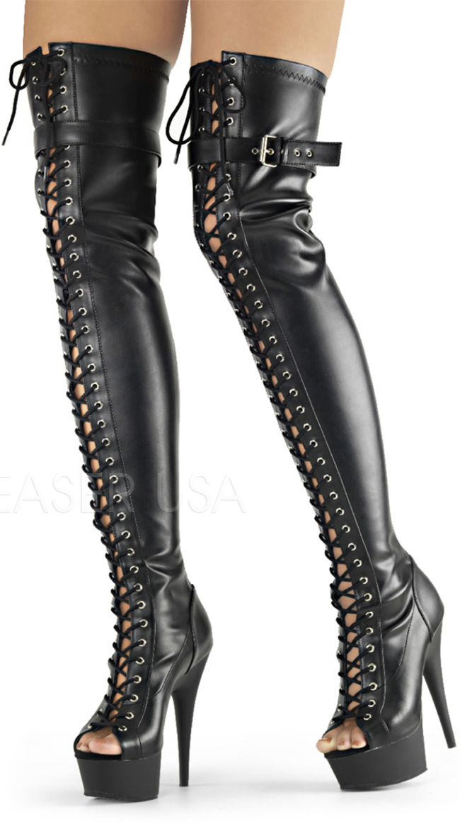 Delight Peep Toe Thigh Boot by Pleaser