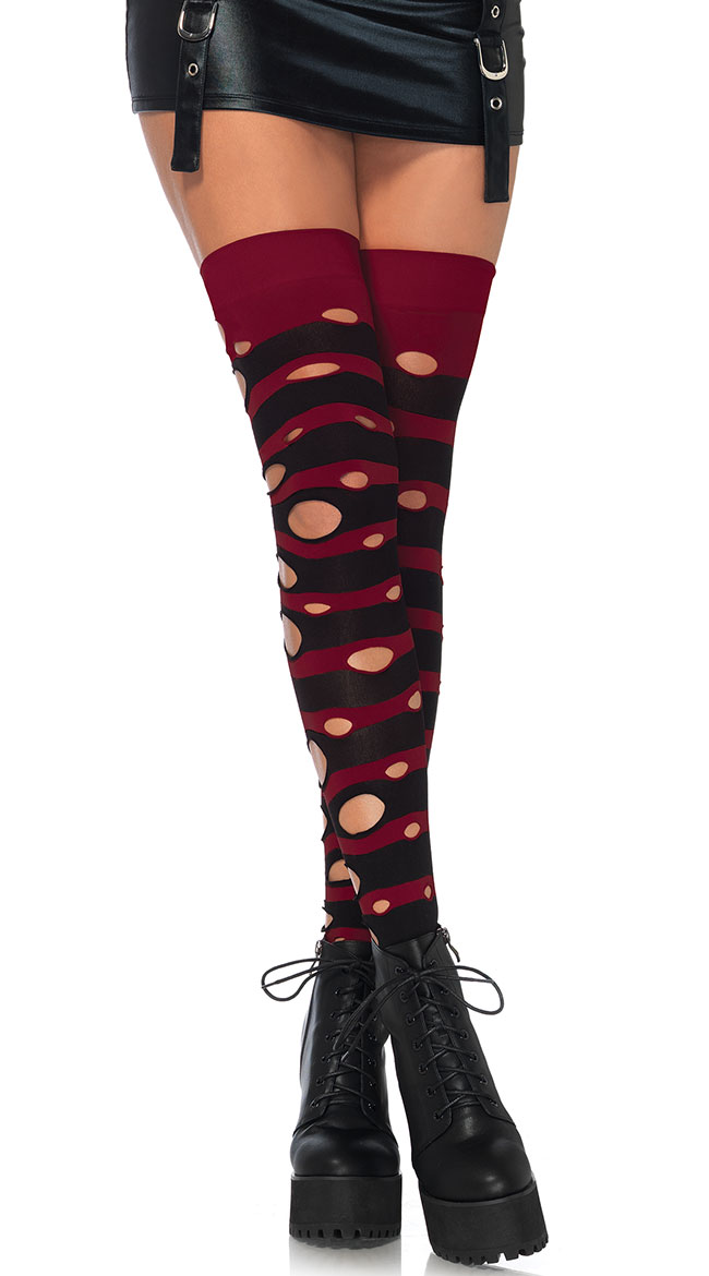 Distressed Striped Thigh Highs by Leg Avenue