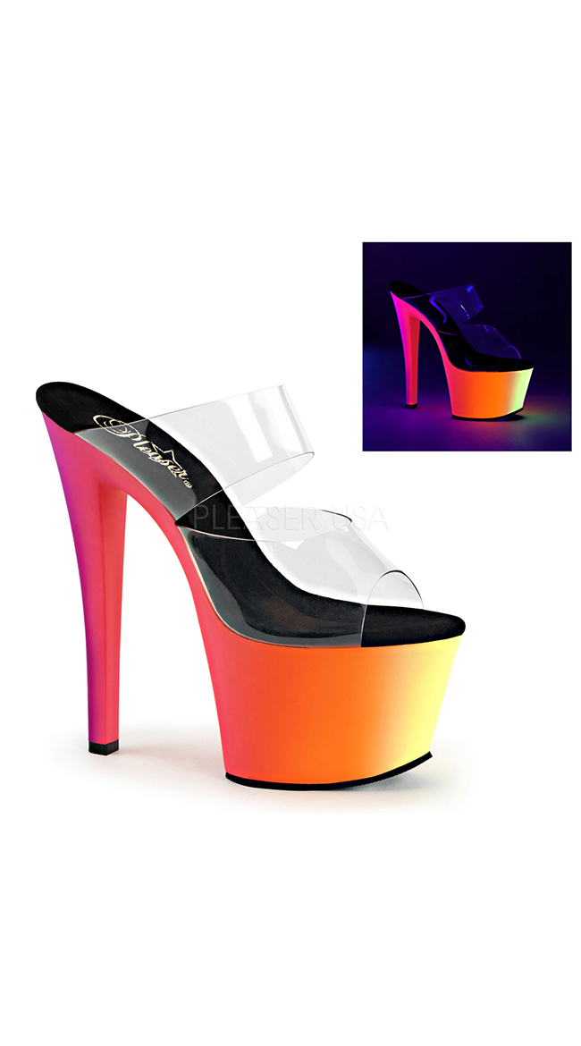 Double Strap Clear 7 Inch Slide with Black Light Reactive Platform by Pleaser