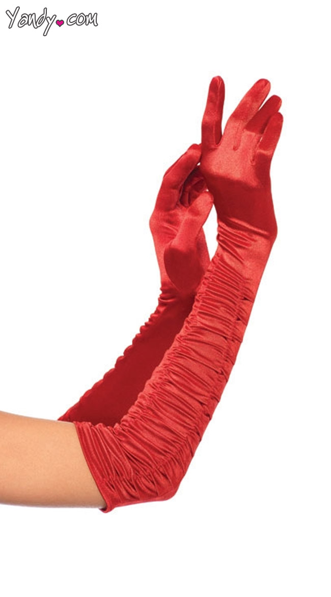 Elbow Length Ruched Satin Gloves by Leg Avenue