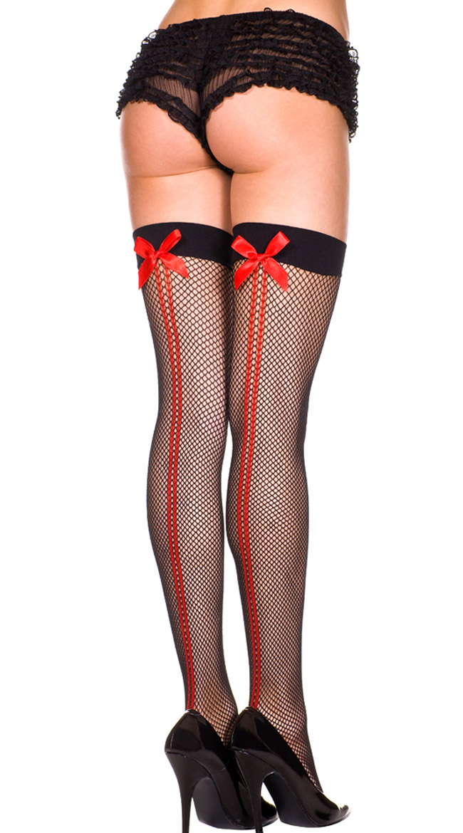 Fishnet Thigh Highs with Double Backseam by Music Legs