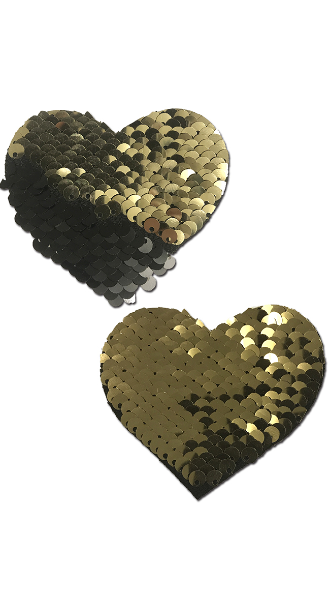 Flip Sequin Gold and Black Heart Pasties by Pastease