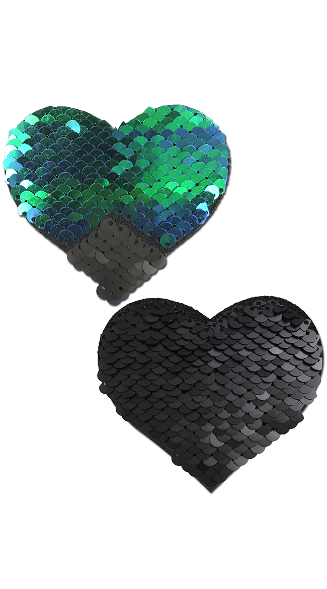 Flip Sequin Opal and Black Heart Pasties by Pastease