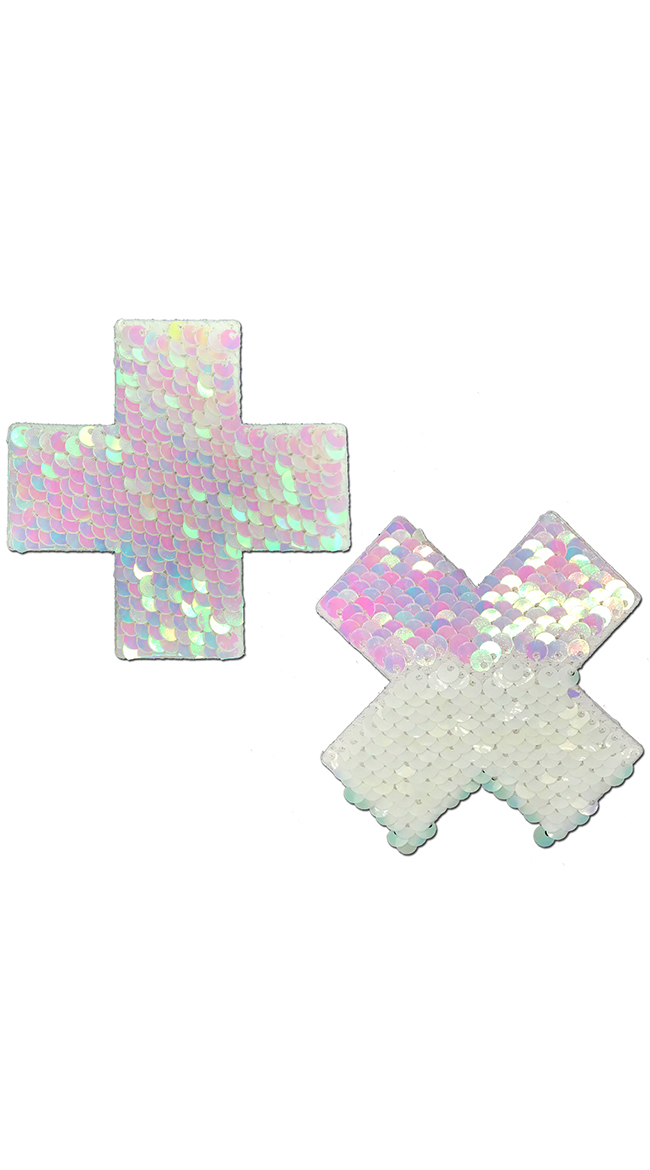 Flip Sequin Pearl and White Cross Pasties by Pastease