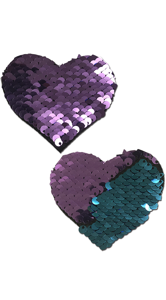Flip Sequin Purple and Turquoise Heart Pasties by Pastease
