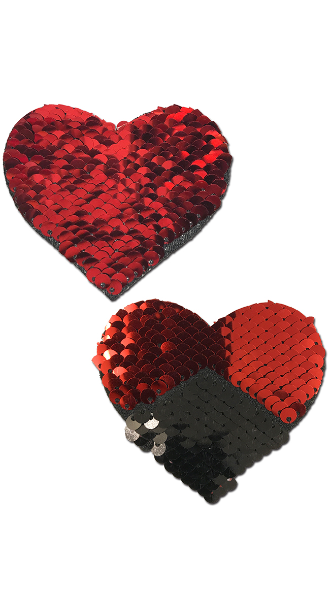 Flip Sequin Red and Black Heart Pasties by Pastease