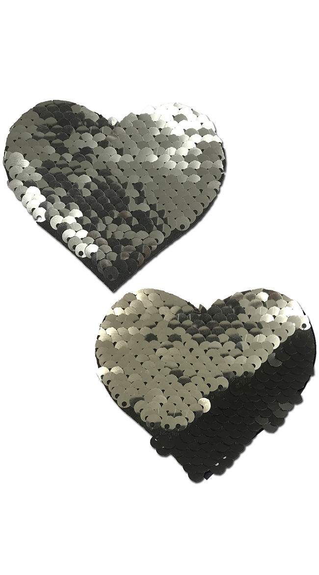 Flip Sequin Silver and Black Heart Pasties by Pastease