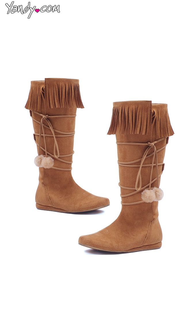 Fringed Moccasin Boots with Pom Pom Tassels by Ellie Shoes