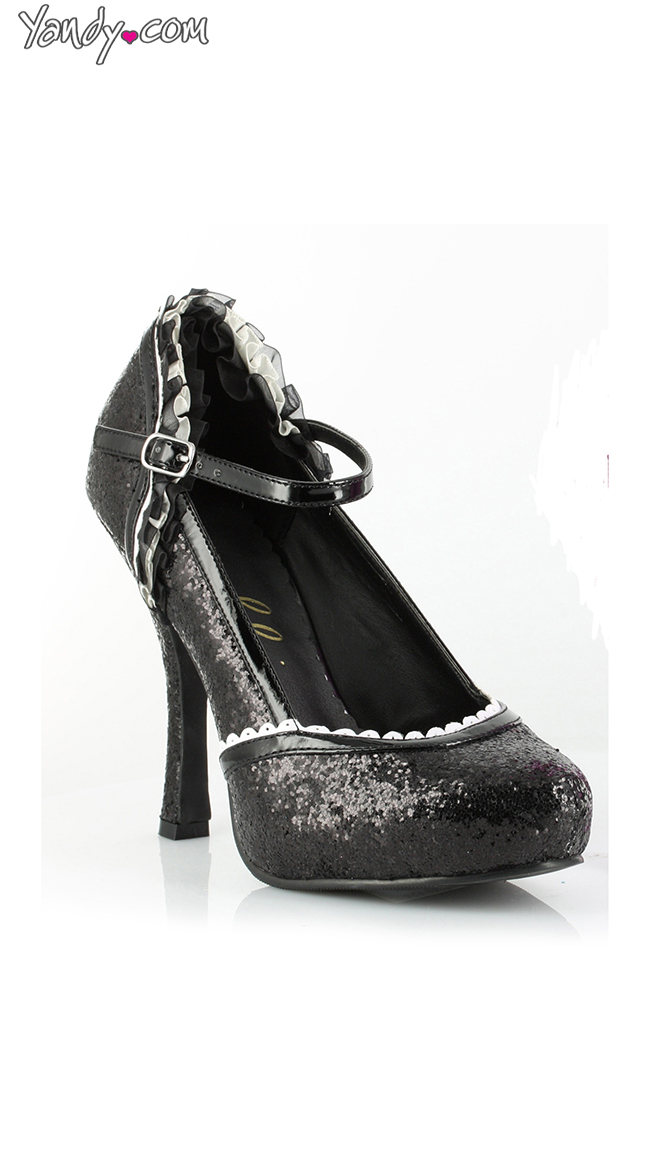 Glitter Mary Jane Pump with Lace Trim by Ellie Shoes