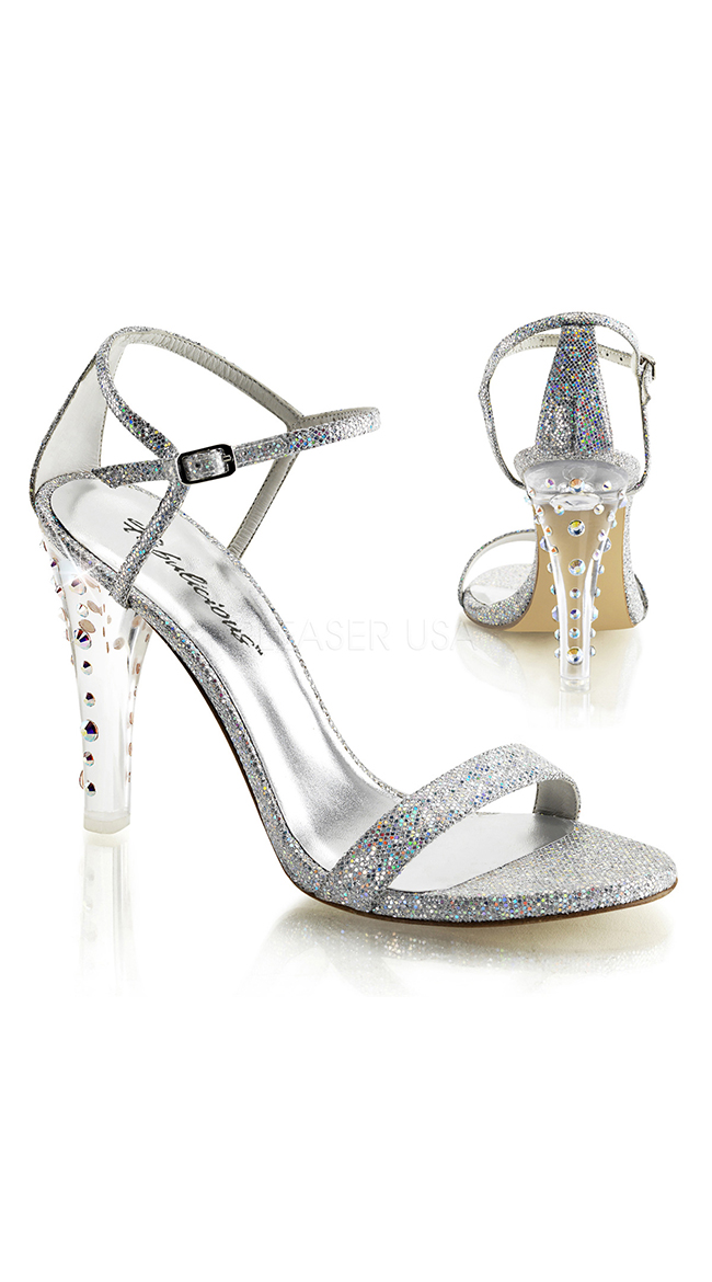 Glitter Sandal with Clear Rhinestone Heel by Pleaser