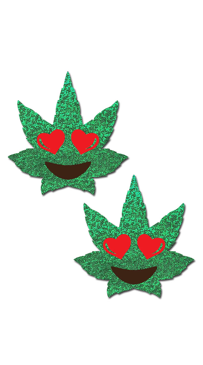Glitter Weed Heart Eyes Nipple Pasties by Pastease - sexy lingerie
