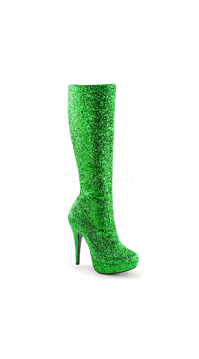 Glittering Nights Knee High Stiletto Boot by Pleaser