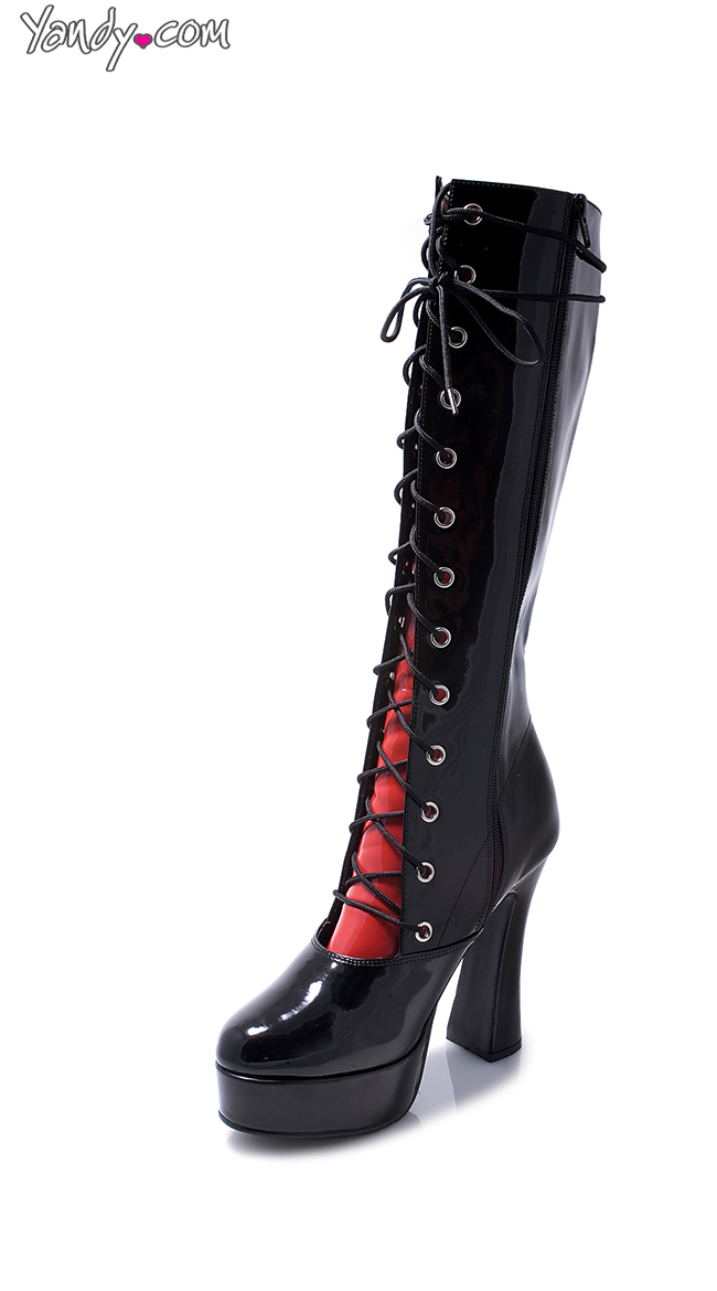 Glossy Platform Boot with Contrasting Tongue Flap by Ellie Shoes