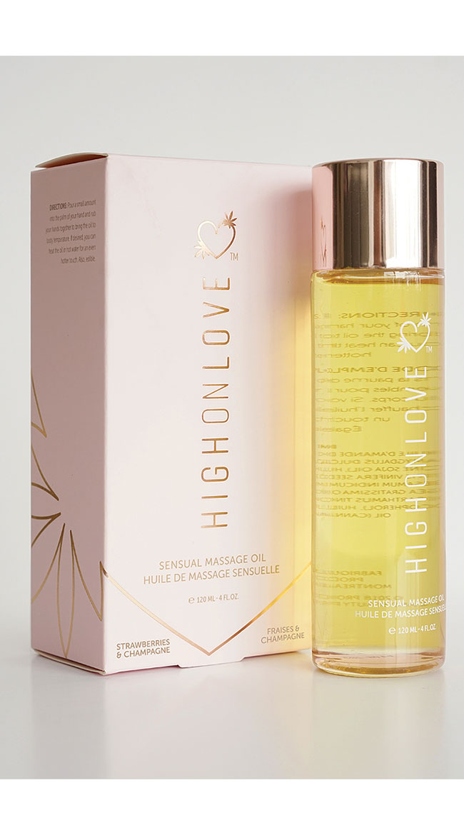 High On Love Strawberry Champagne Massage Oil by Entrenue - sexy lingerie