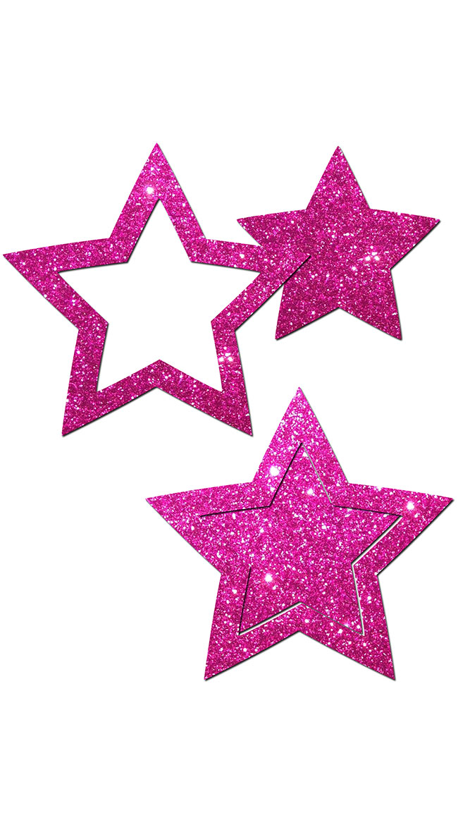 Hot Pink Glitter Cut-Out Star Pasties by Pastease / Hot Pink Star Pasties