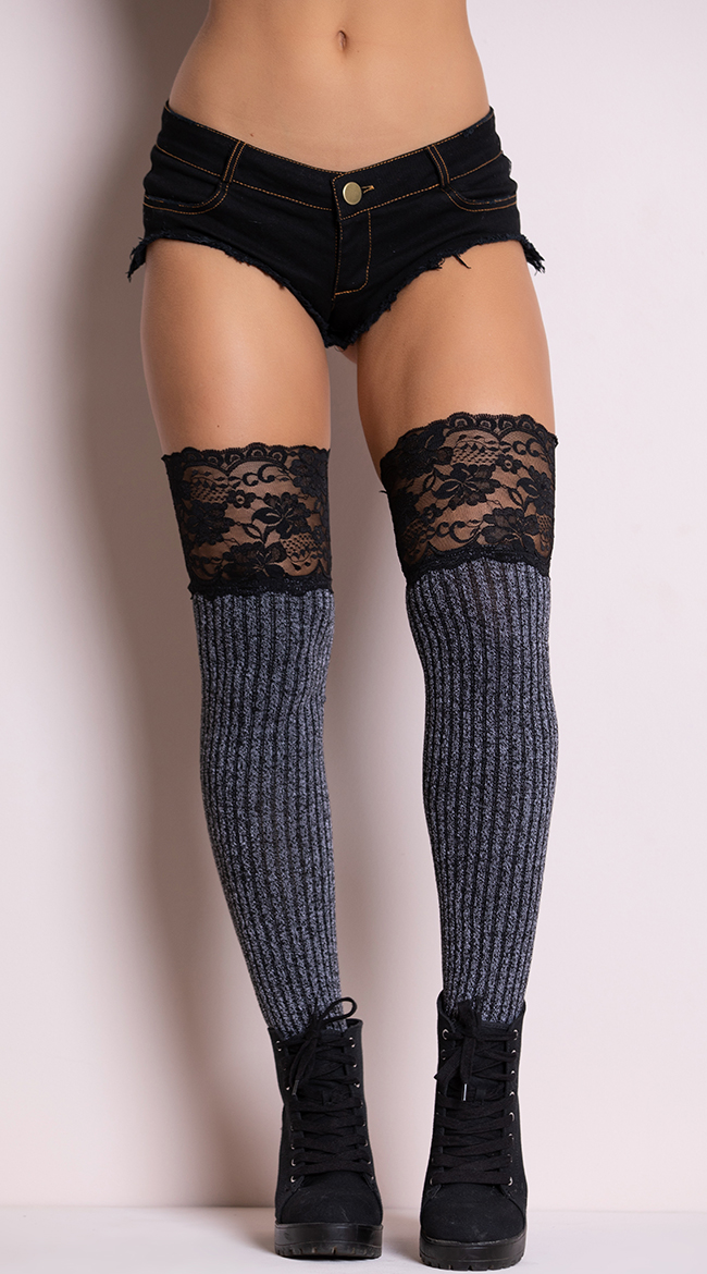 Knit Thigh High Socks with Lace Top by Leg Avenue