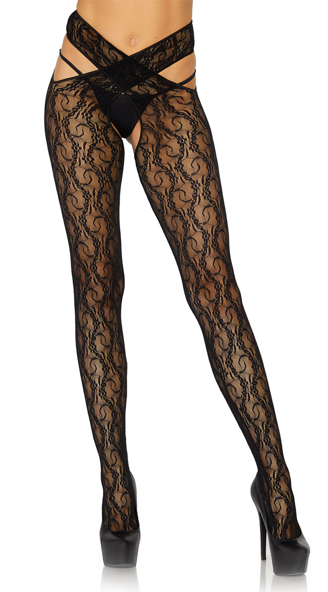 Lace Crotchless Wrap Around Tights by Leg Avenue