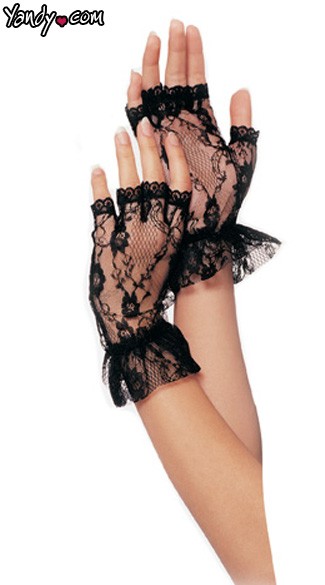 Lace Fingerless Wrist Ruffle Gloves by Leg Avenue