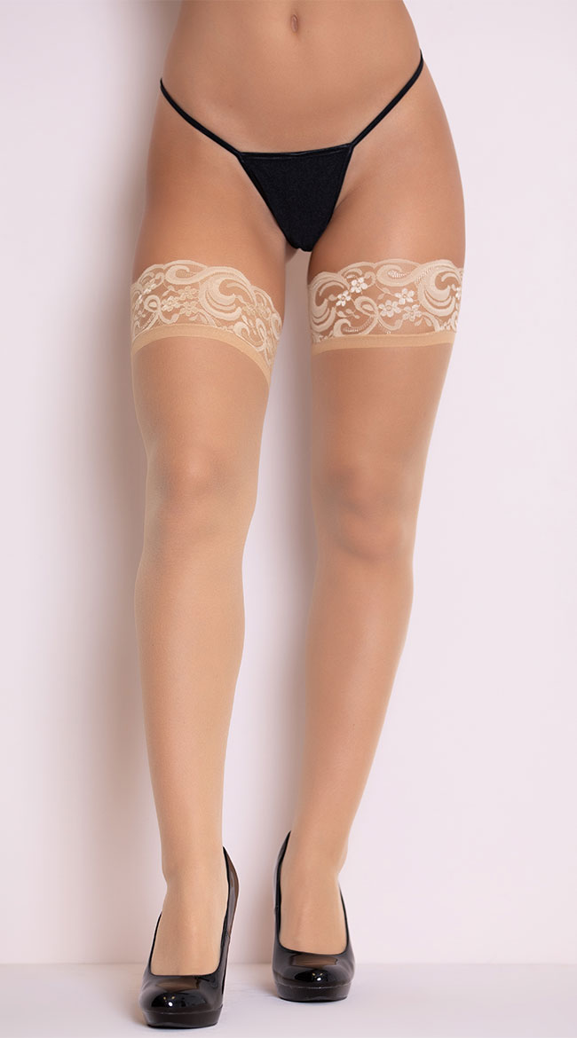 Lace Top Thigh High with Back Seam by Music Legs