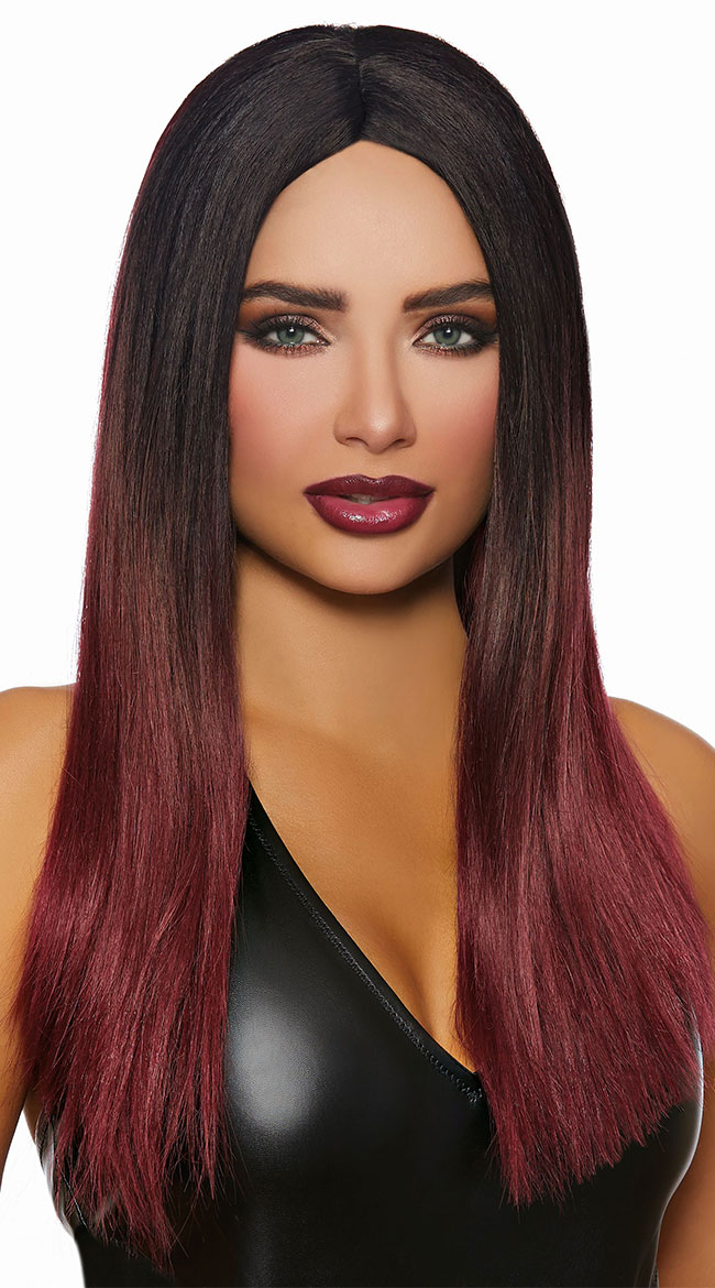 Long Black and Burgundy Ombre Wig by Dreamgirl