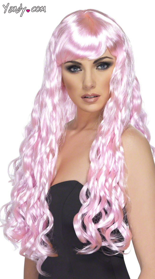 Long Candy Pink Curled Wig by Fever / Long Pink Wig