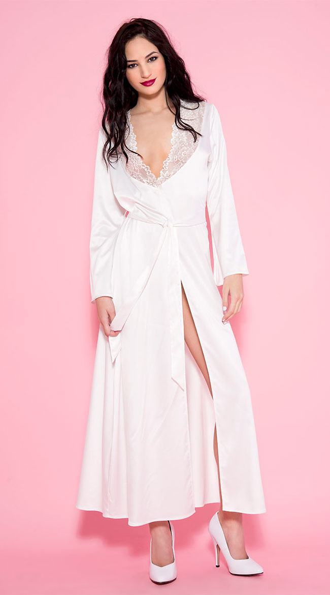 Long White Satin Robe by Music Legs - sexy lingerie