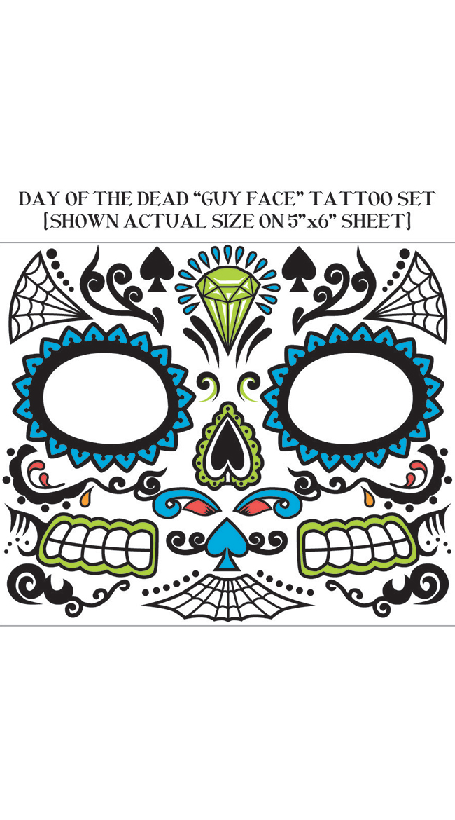 Men's Day Of Dead Face Tattoos by Forum Novelties / Temporary Face Tattoos