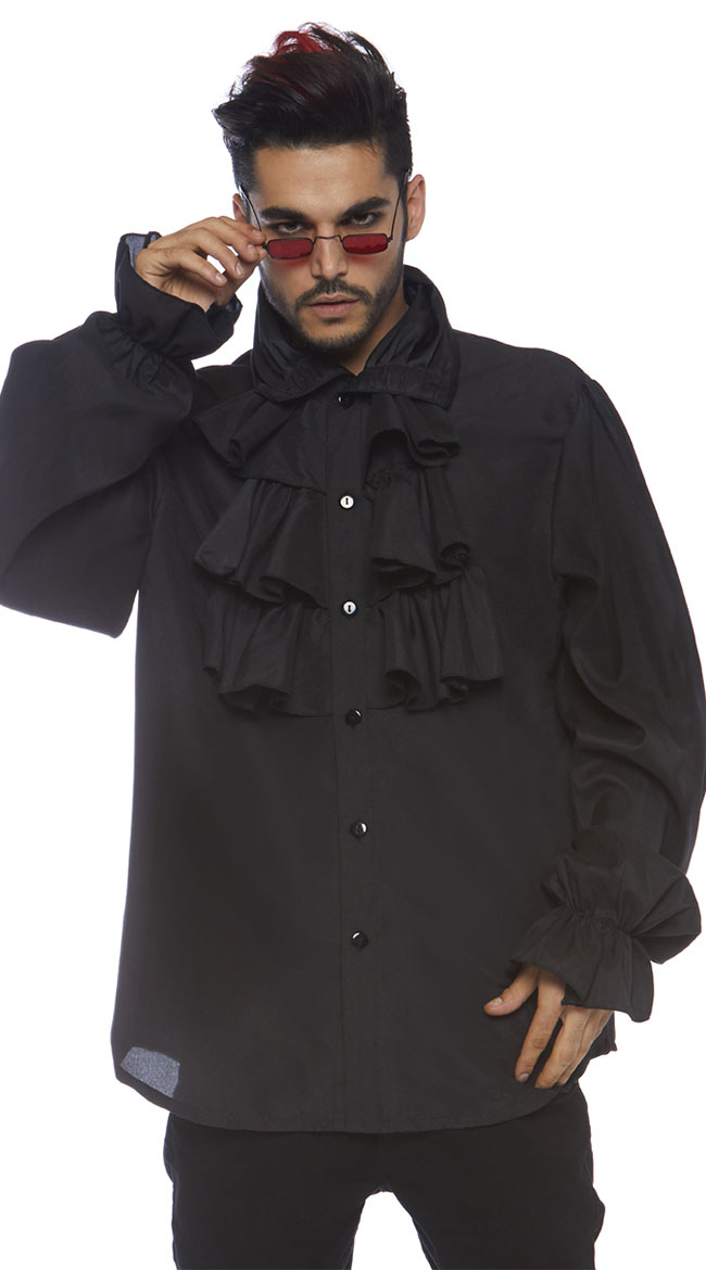 Men's Ruffled Black Shirt by Leg Avenue
