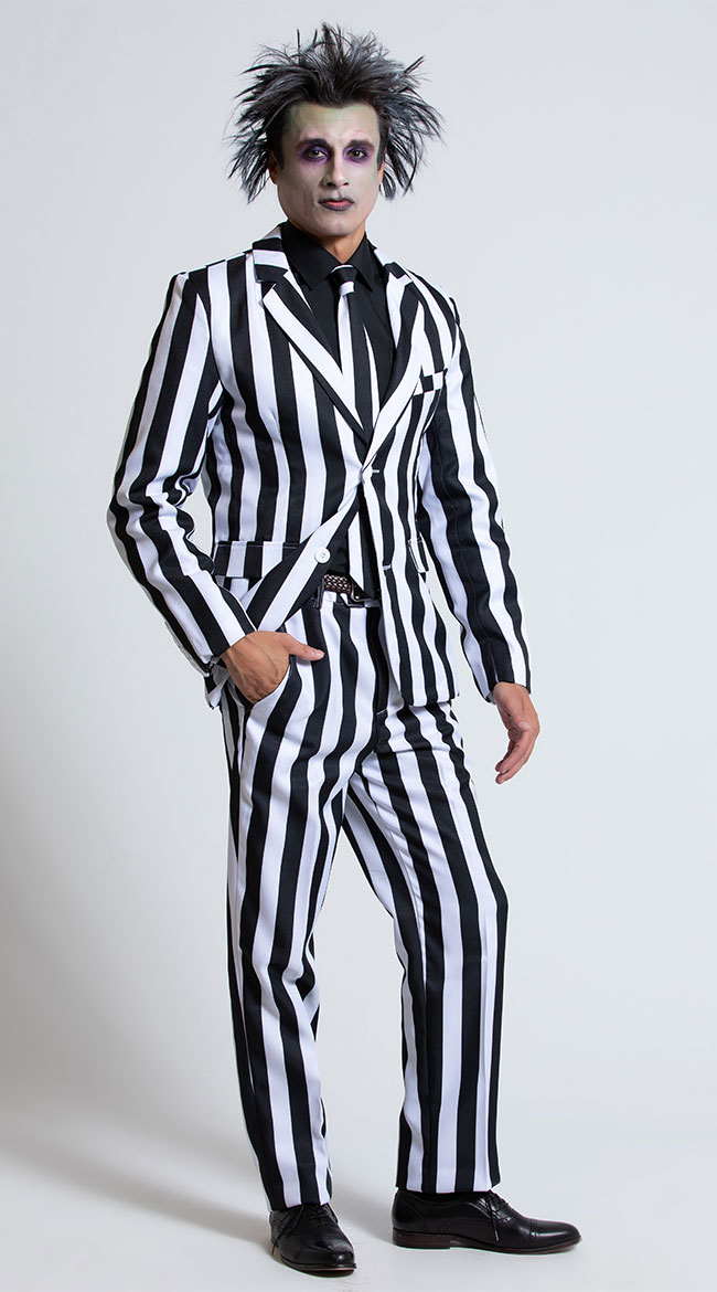 Men's White and Black Striped Suit Costume by Fever