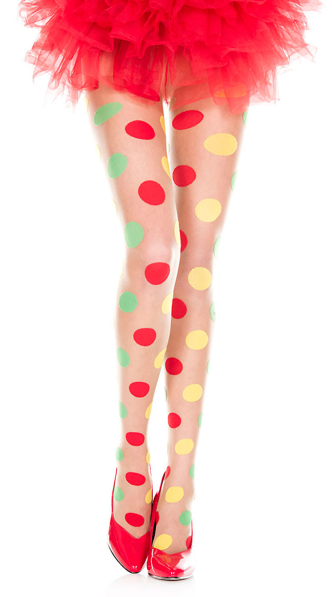 Multi Color Polka Dot Tights by Music Legs - sexy lingerie