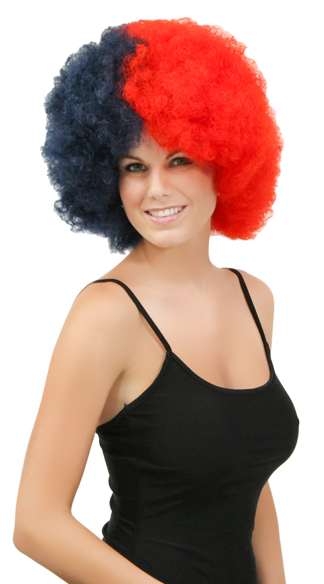 Navy Blue and Red Two Tone Afro Wig by West Bay