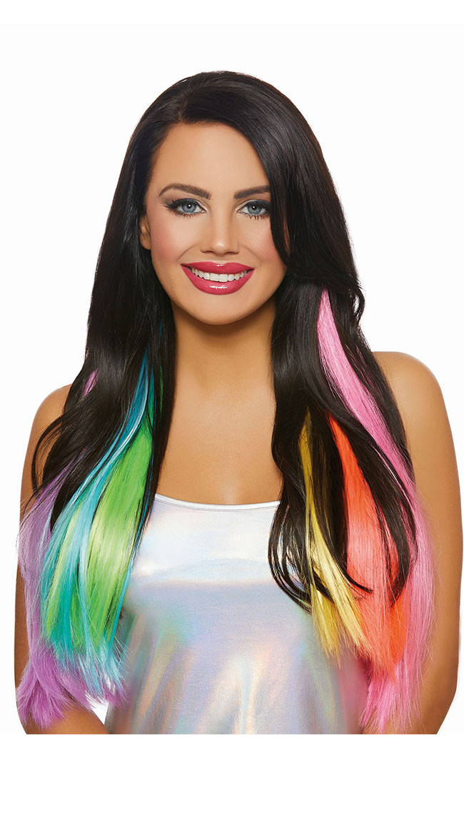 Neon Rainbow Hair Extensions by Dreamgirl - sexy lingerie