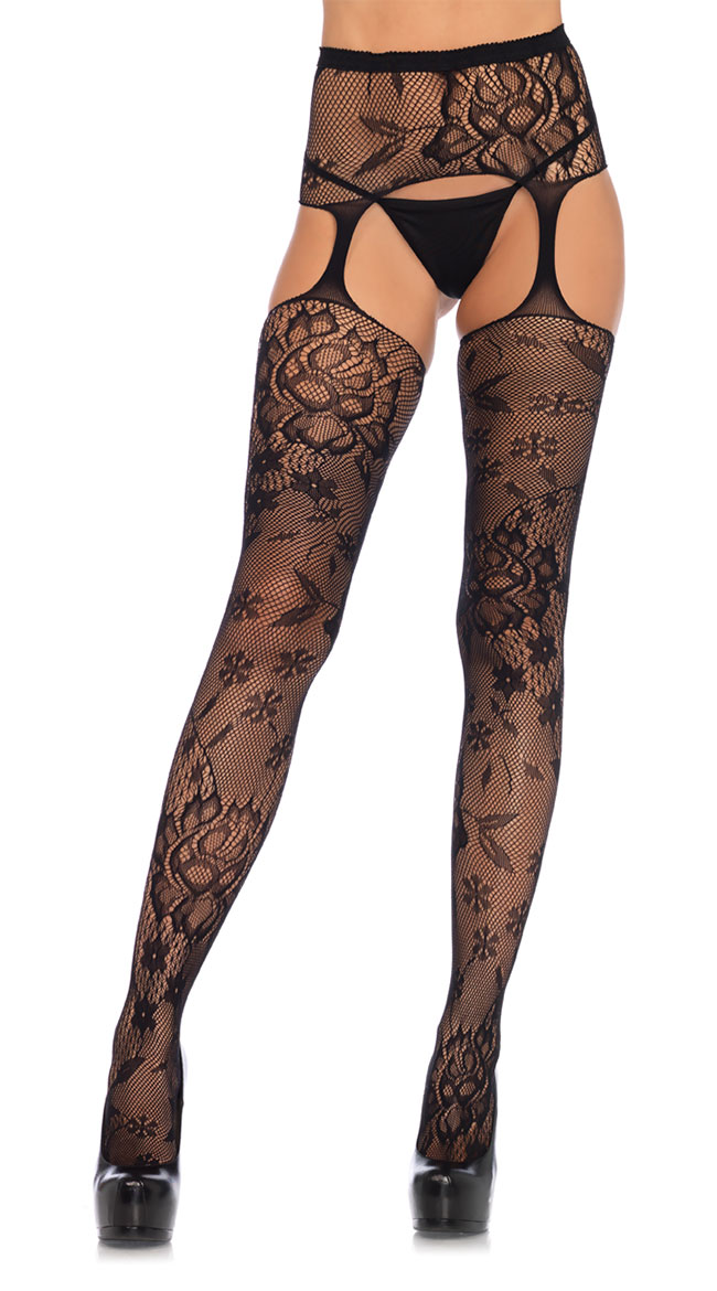 Net and Lace Suspender Pantyhose by Leg Avenue