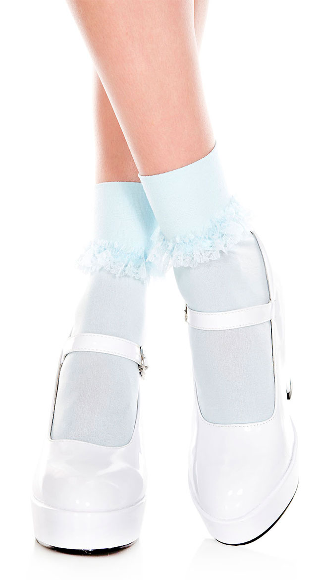 Opaque Ruffle Trim Ankle Socks by Music Legs