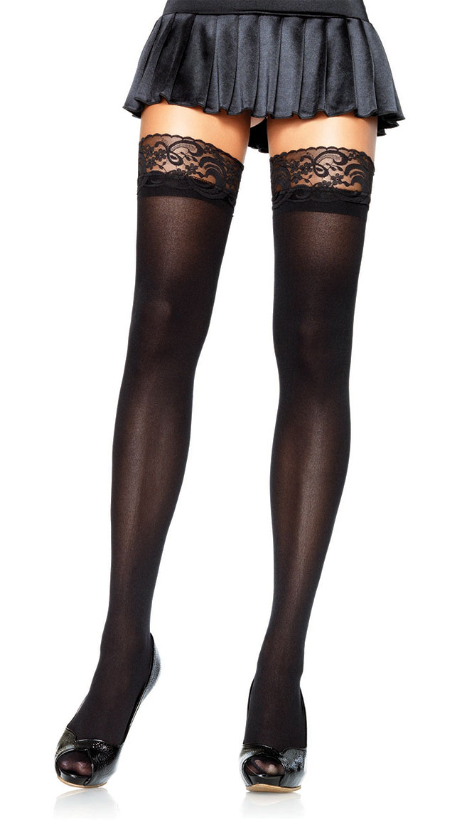 Opaque Thigh Highs with Lace Top by Leg Avenue