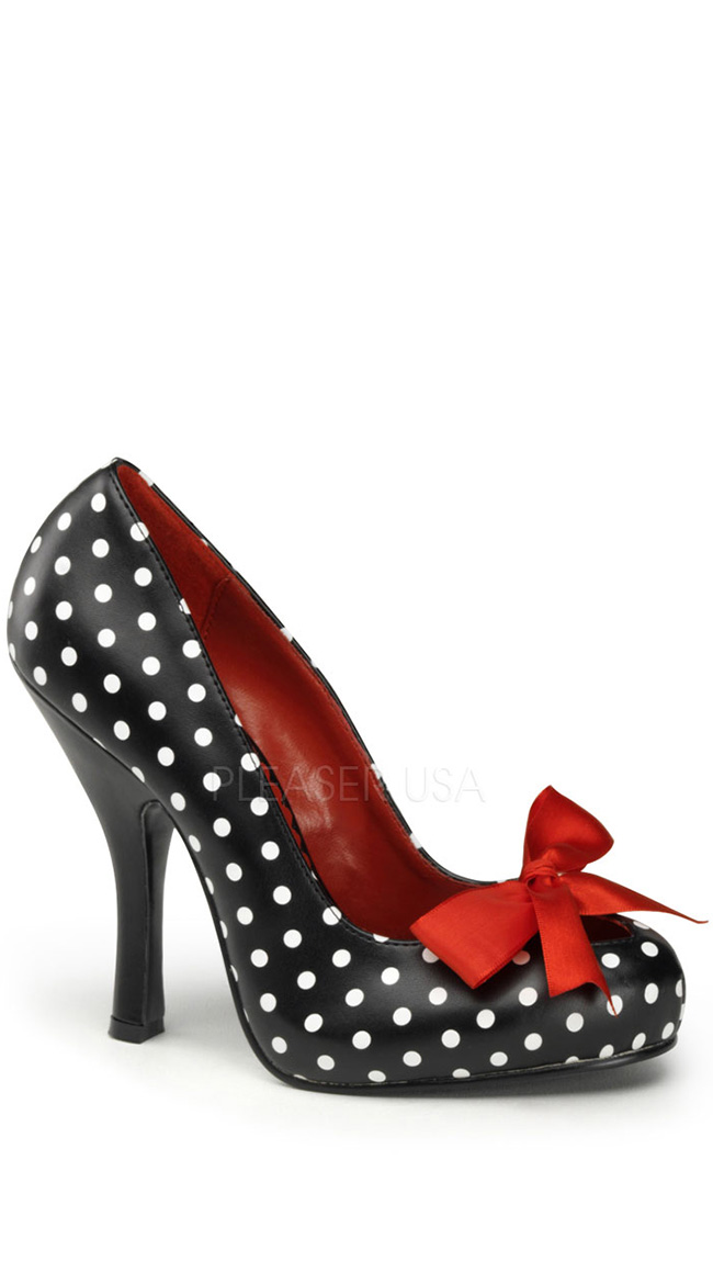 Patterned Pump with Red Satin Bow by Pleaser