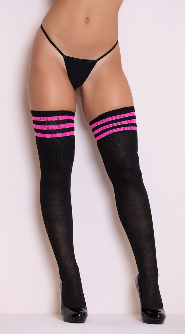 Pink Striped Thigh High Socks by XGEN Products