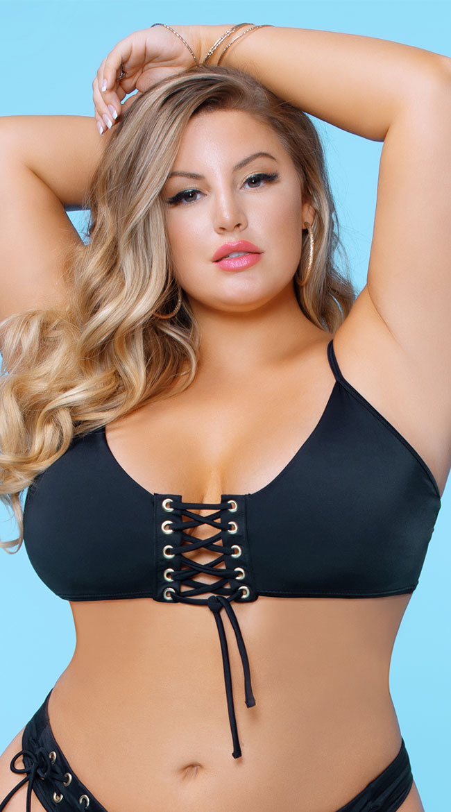 Plus Size Angie Lace-Up Bikini Top by Seven 'Til Midnight
